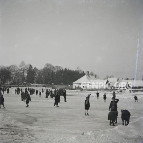 Ice skating on the pond.