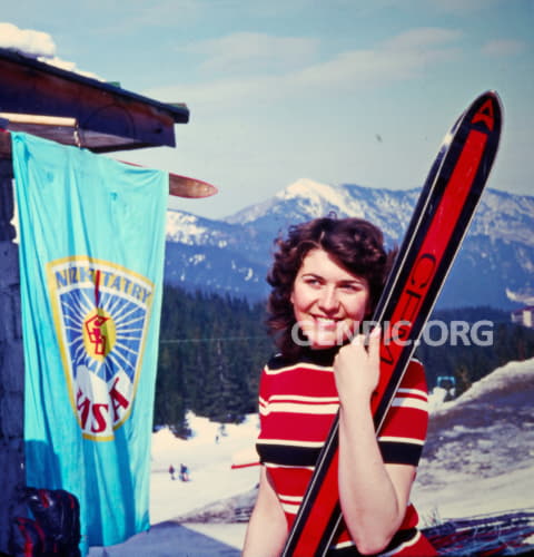 Posing with the skis.